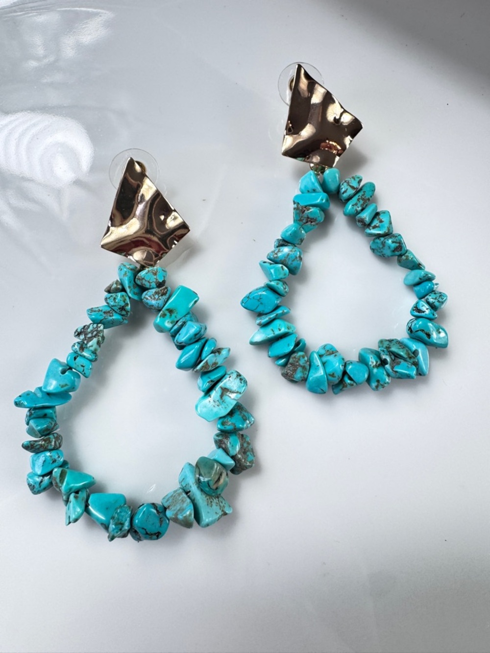 Free People Turquoise Stone Teardrop Earrings with Gold Accent